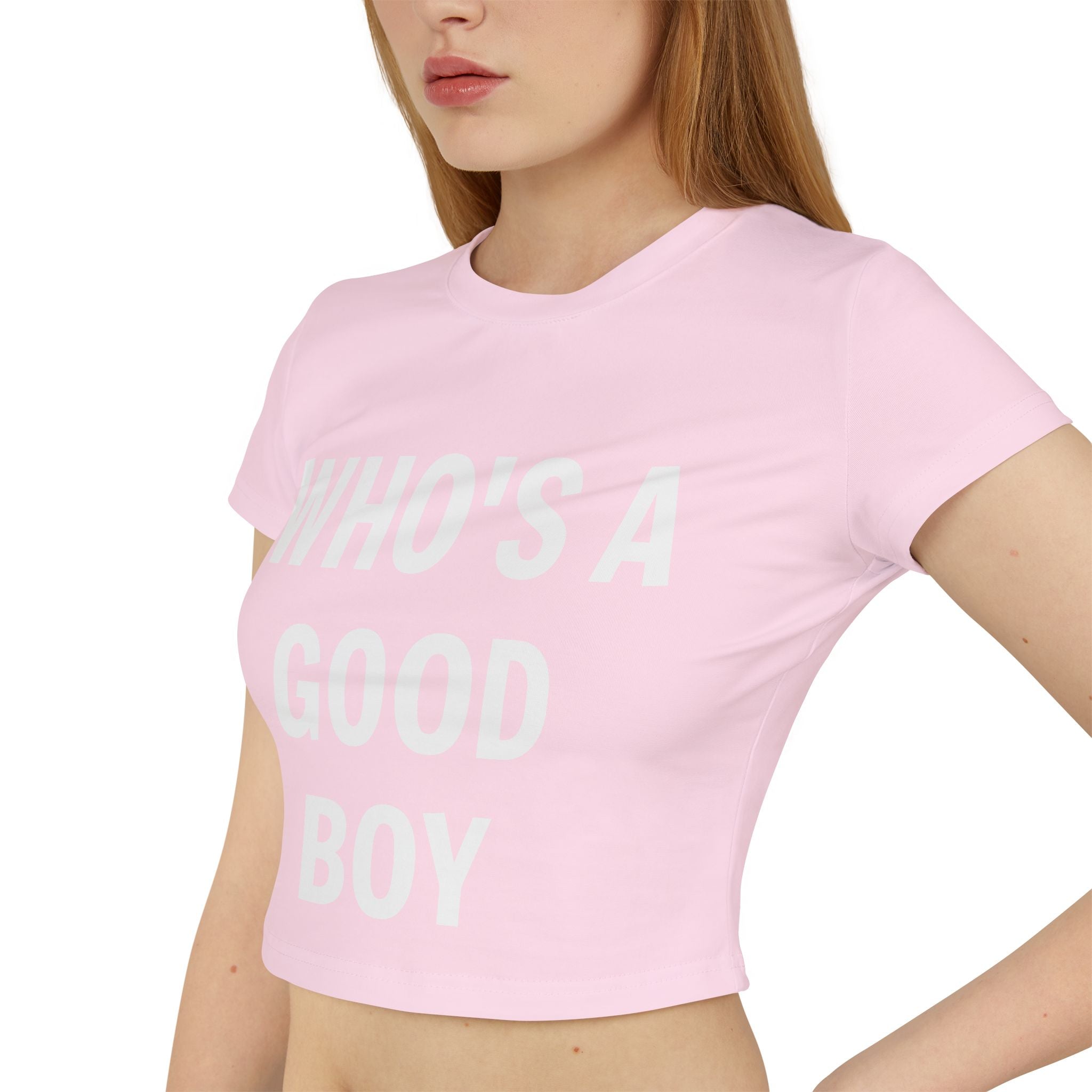 "Who's a Good Boy" Women's Baby Tee — Cropped Graphic Tee
