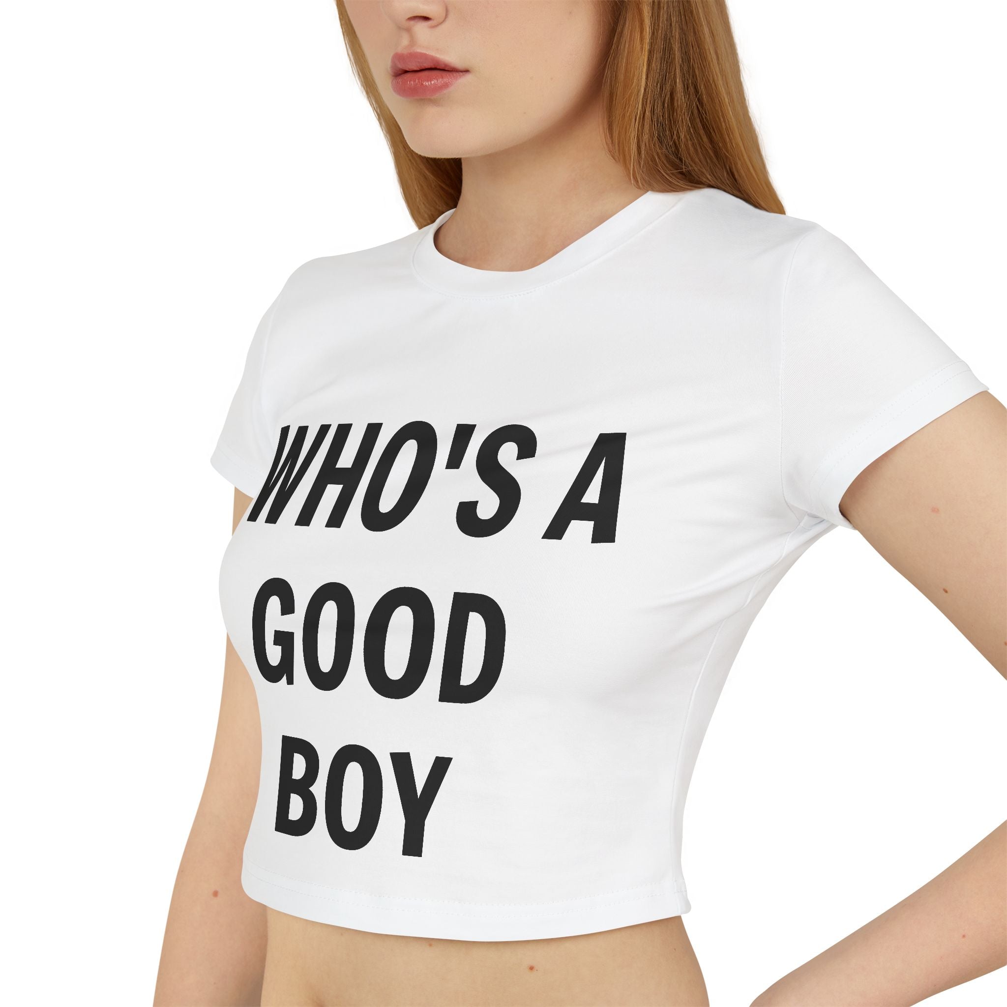 "Who's a Good Boy" Women's Baby Tee — Cropped Graphic Tee